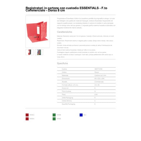 Registratore commerciale Esselte Essentials G73 23x30 cm dorso 8 cm rosso - 390773160